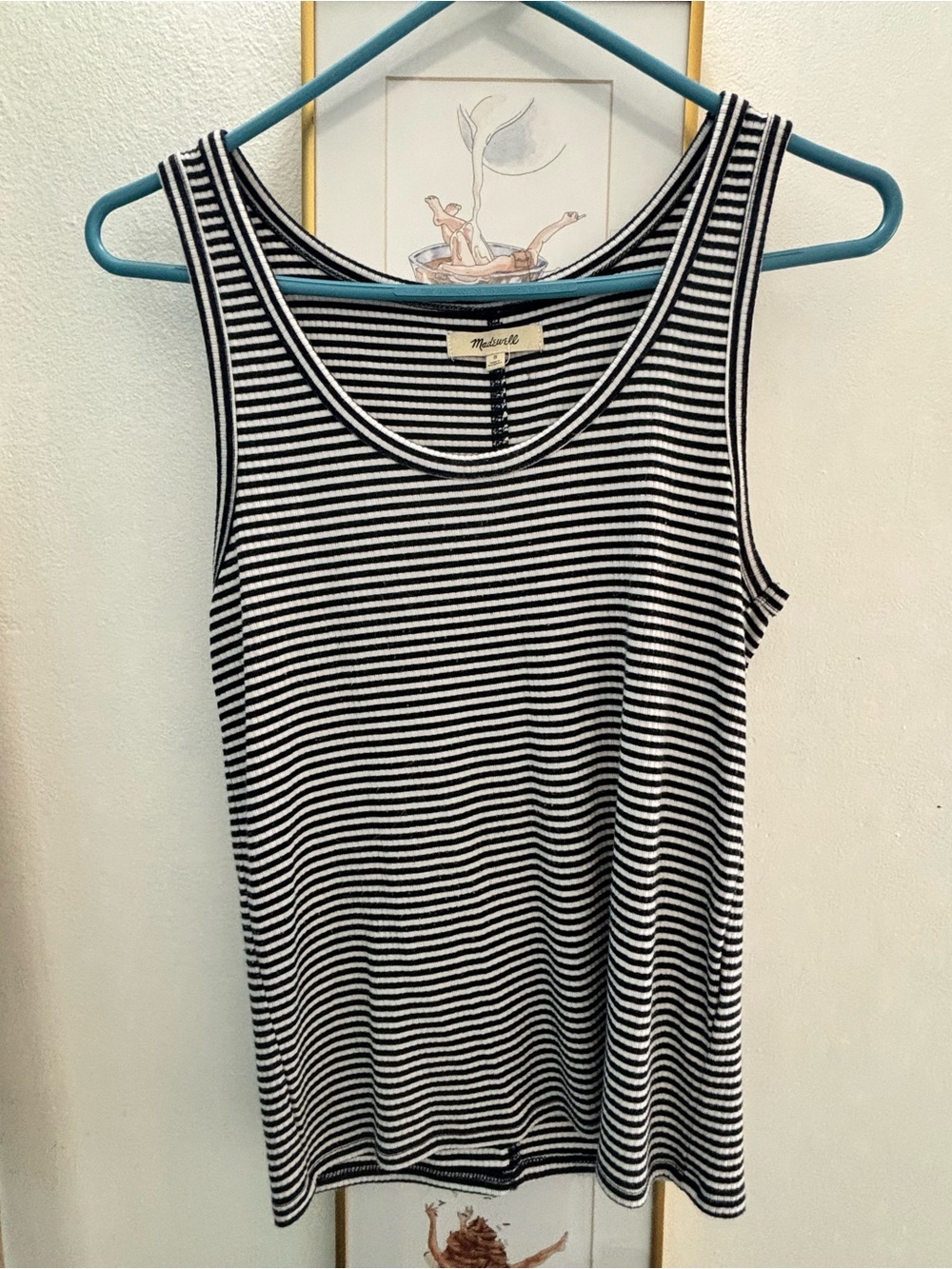 Madewell Women's Navy and White Striped Tank Top